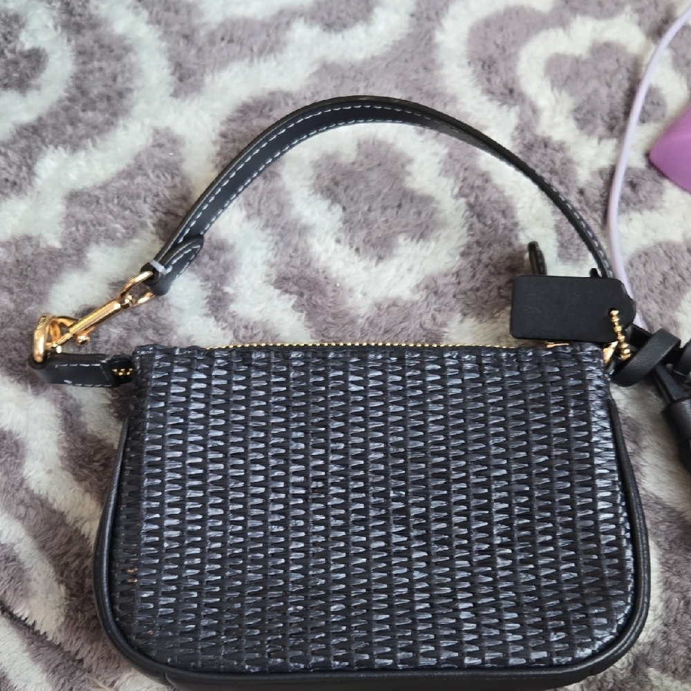 Coach Dark Navy Blue Woven Leather Mini Wristlet with Gold Hardware - Picture 4 of 13